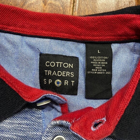 Cotton Traders Sport Vtg Ringer Polo Striped Blue Red White Men's Size Large - Picture 5 of 7